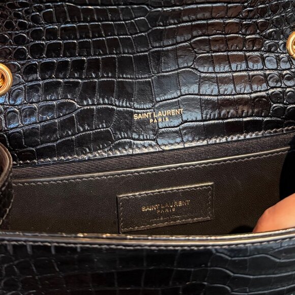 Saint Laurent Black Croc Embossed Small Kate Tassel Chain Bag - Picture 13 of 16